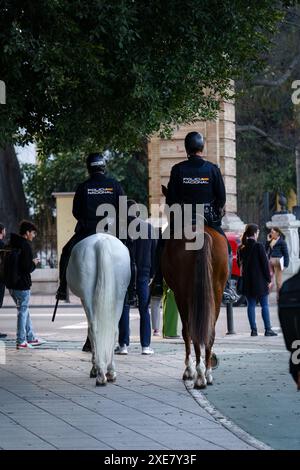 Sevilla, Spanien. Am 7. Februar 2024 patrouillierten Polizisten auf den Straßen Stockfoto