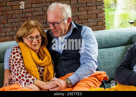 Liebevolles älteres Paar, das einen gemütlichen Moment genießt Stockfoto