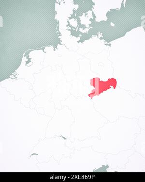Sachsen auf der Landkarte von Deutschland mit weich gestreiftem Vintage-Hintergrund. Stockfoto