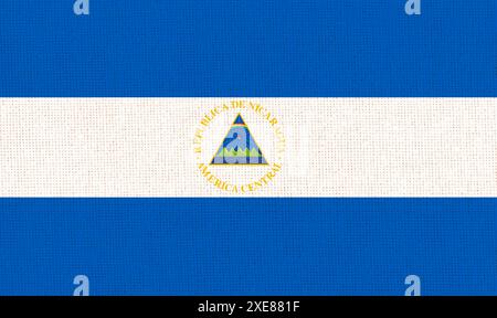 Flagge von Nicaragua. Nicaragua-Flagge auf Stoffoberfläche. Stoffstruktur. Nationales Symbol. Republik Ni Stockfoto
