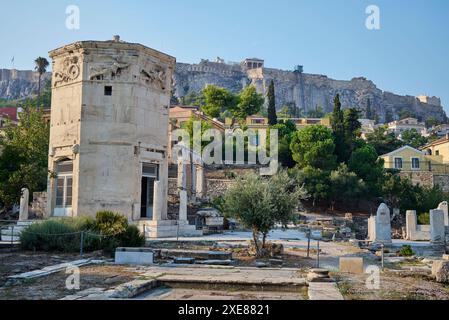 Antike Überreste der römischen Agora, die in Athen während der Römerzeit, Athen, Griechenland, am 24. August 2024 erbaut wurde Stockfoto