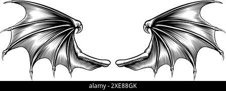 Fledermaus Dragon Devil Vampir Dämonenflügel Zeichnung Stock Vektor