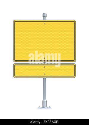 Leeres gelbes Verkehrsschild zweiteilig 3D Stockfoto