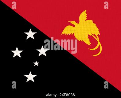 Flagge von Papua-Neuguinea. Fahne auf der Gewebeoberfläche. Stoffstruktur. Nationales Symbol von Papua New Guine Stockfoto