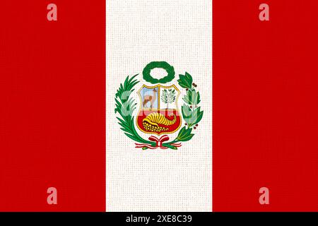 Flagge von Peru. Peruanische Flagge auf Stoffoberfläche. Republik Peru. Nationalflagge Peru. statussymbol. F Stockfoto