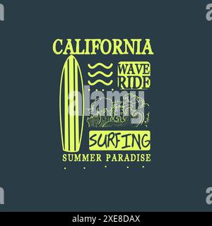 California Wave Ride Summer Paradise Beach Typografie Poster Design Stock Vektor