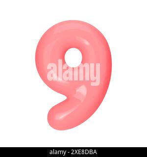 Zahl 9 - Rosa Plastikballon Zahl neun isoliert auf weißem Hintergrund. 3D-Stilvektorillustration Stock Vektor