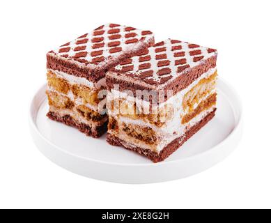 Zwei Stück mehrschichtiger Kakaoschwammkuchen Stockfoto