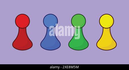 Ludo Pieces Vektor-Symbol. Ludo Rot Blau Grün Gelb Pieces Symbol. Ludo-Spielervektor Stock Vektor