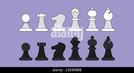 Schachfiguren Vektor-Symbole gesetzt. Schachbrettspiele. Pferdepfarrer Bischof Queen King Stock Vektor