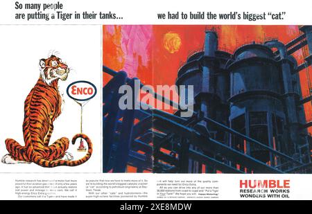 1966 ESSO Gas Humble Research Ad - der größte Tank für Katzentiger der Welt Stockfoto