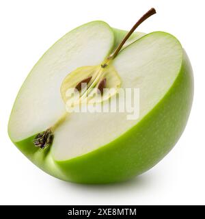 Grüner Apfel auf weißem Hintergrund. Datei enthält Beschneidungspfad. Stockfoto