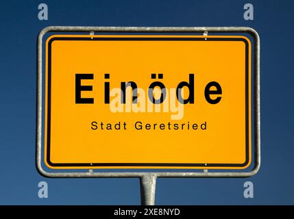 Ortsschild Einoede, Stadt Geretsried, Landkreis Bad Toelz-Wolfratshausen, Bayern, Deutschland, Europa Stockfoto