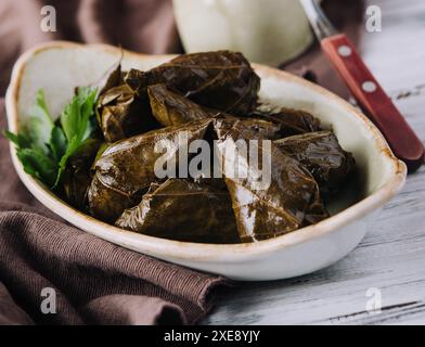 Dolma-Kohl rollt Traubenblätter mit Füllung Stockfoto