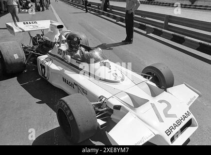 Der brasilianische Rennfahrer Wilson Fittipaldi beim Gran Premio Argentina Fórmula UNO (Grand Prix der argentinischen Formel 1), Buenos Aires, 1973. Stockfoto