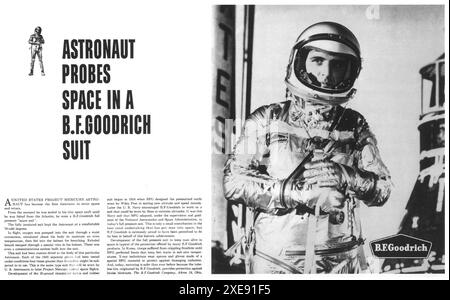 1961 B. F. Goodrich Ad: Astronaut sondet den Raum in Goodrich Suit – Alan Shepard Project Mercury Stockfoto