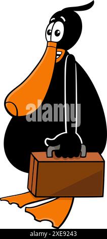 Zeichentrickillustration einer lustigen schwarzen Ententierfigur mit Aktentasche Stock Vektor