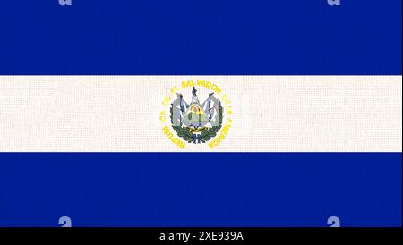 Flagge von El Salvador. Salvadorianische Flagge auf Stoffoberfläche. Stoffstruktur. Nationales Symbol. Republik Stockfoto