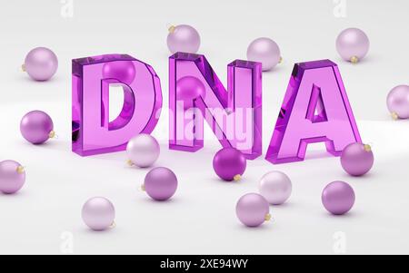 Luxuriöse rote DNA-Inschrift auf grauem Podium, weiches Licht, glatter Hintergrund, 3D-Rendering Stockfoto