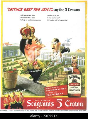 1943 WWII Seagrams Five Crowns Whiskey-Werbespot - " Salat Beat the Axis" Stockfoto