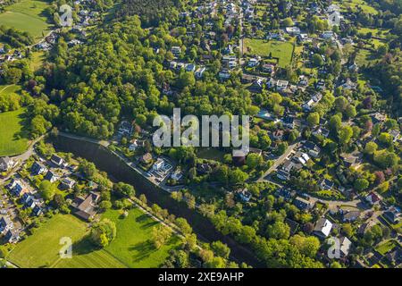 Luftaufnahme, Wohngebiet Weg zur Schanze, Waldweg, Ahlenberg, Herdecke, Ruhrgebiet, Nordrhein-Westfalen, Deutschland, Luftbild, Wohngebiete sind Stockfoto