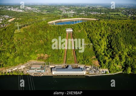 Luftaufnahme, RWE Pumpspeicherkraftwerk Koepchenwerk Hensteysee mit Speicherbecken, Herdecke, Ruhrgebiet, Nordrhein-Westfalen, Deutschland, Aeria Stockfoto