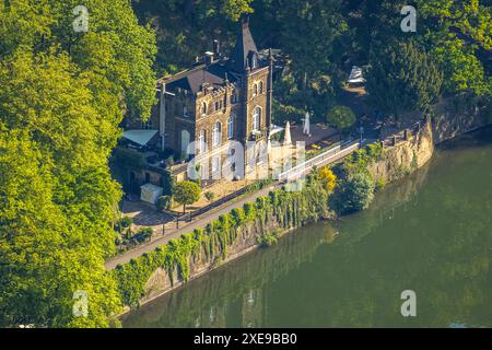 Luftaufnahme, CafÃ Seeschlösschen am Hengsteysee, Herdecke, Ruhrgebiet, Nordrhein-Westfalen, Deutschland, Luftbild, Café, Seeschlösschen, Hengser See Stockfoto