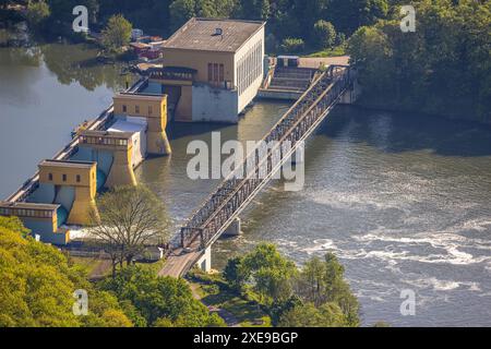 Luftaufnahme, Laufkraftwerk Hengstey und Schiffswinkelbrücke oder Hengsteyseebrücke östlich, Boele, Hagen, Ruhrgebiet, Nordrhein-Westfalen, Stockfoto