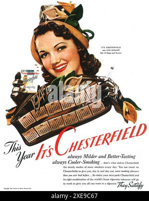 1942 Chesterfield Zigarettenwerbung mit Lois Januar - „They Sure“ Stockfoto