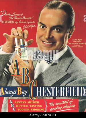 1947 Chesterfield Zigarettenwerbung mit Bob Hope Stockfoto