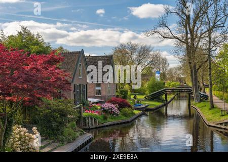 Giethoorn Niederlande, City Skyline am Kanal und traditionelles Haus im Dorf Giethoorn Stockfoto