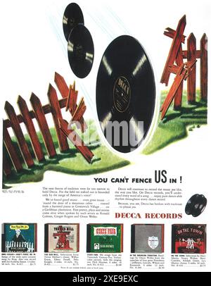 1946 Decca Records Ad, du kannst uns nicht einzäunen! Stockfoto