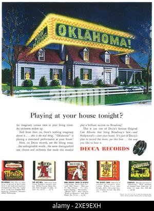 1946 Decca Records Werbespot - Original-Besetzungsalben - Oklahoma Neonschild Country House Stockfoto