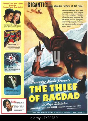 1940 der Dieb von Bagdad Original-Filmplakat unter der Regie von Michael Powell, Ludwig Berger und Tim Whelan, dem in Indien geborenen Teenager-Schauspieler Sabu Stockfoto