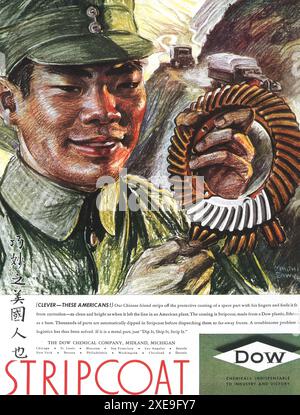 1944 WW2 Dow Chemical Company Ad - Stripcoat aus Dow Plastik - chinesischer Soldat Stockfoto