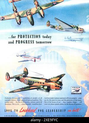 1942 WW2 Lockheed A-29 Hudson P-38 Lightning Heavy Fighter Aircraft Ad - Aircraft Fighters Camouflage Stockfoto