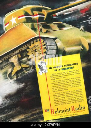 1943 WW2 Belmont Radio Ad - Sherman Tank Stockfoto