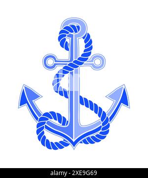 Blaues Ankersymbol mit Seil in flacher Ausführung Stock Vektor