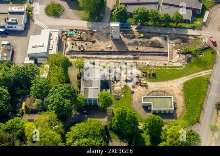 Luftaufnahme, Baustelle und Neubau einer Abwasserpumpstation, Langforthstraße, Horsthausen, Herne, Ruhrgebiet, Nordrhein-Westfalen Stockfoto