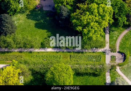 Luftaufnahme, Herne Stadtgarten, Park mit Bank, Herne-Mitte, Herne, Ruhrgebiet, Nordrhein-Westfalen, Deutschland, Luftbild, Park, Sitzbank, Herne Stockfoto