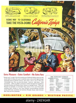 1949 Vista-Dome California Zephyr Ad - Burlington Rio Grande Western Pacific Stockfoto