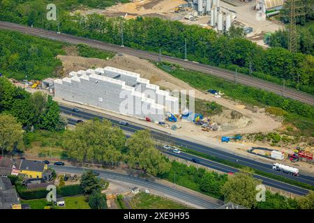 Luftaufnahme, Brückenbau über die Autobahn- und Eisenbahnstrecke A42, Cranger Straße am Autobahnkreuz Herne, Baukau-West, Herne, Ruhrgebiet, Nord Stockfoto