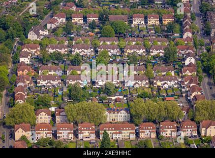 Aus der Vogelperspektive, Bergbausiedlung Hühnerleiter, Wohnsiedlung an der Emscherstraße mit Schalkestraße und Hüttenstraße, Reihenhaus Stockfoto