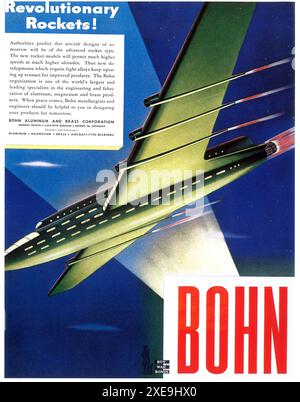 1944 Bohn Corporate Ad - Raketen - Arthur Radebaugh Artwork Stockfoto