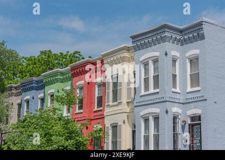 Bunte Row Homes an einem Sommertag, Washington DC, USA Stockfoto