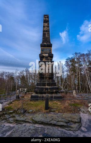 Der Wettin-Obelisk am Lilienstein aus verschiedenen Perspektiven Stockfoto