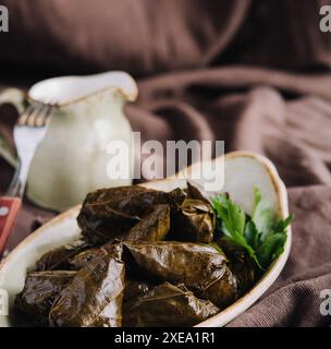 Dolma-Kohl rollt Traubenblätter mit Füllung Stockfoto