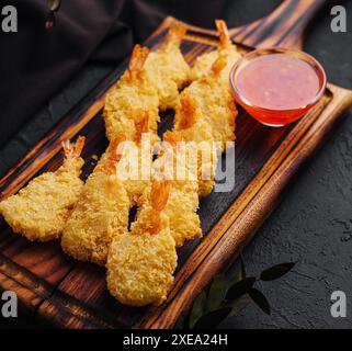 Gebratene Garnelen Tempura mit süßer Chili-Sauce Stockfoto