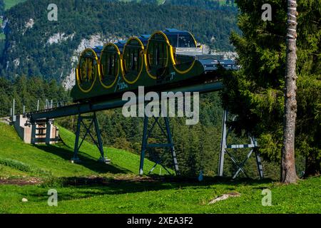 Schwyzâ€“die Stoos Standseilbahn ist die steilste Standseilbahn der Welt, die Schweiz. Stockfoto