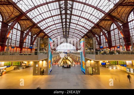 Antwerpen, Belgien, 25. Januar 2024, symmetrische Pracht des Antwerpener Hauptbahnhofs Stockfoto